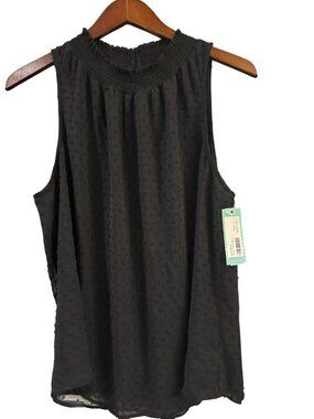 Daniel Rainn NWT Black Adonis Halter Top Large Dot Textured Mock Neck Blouse